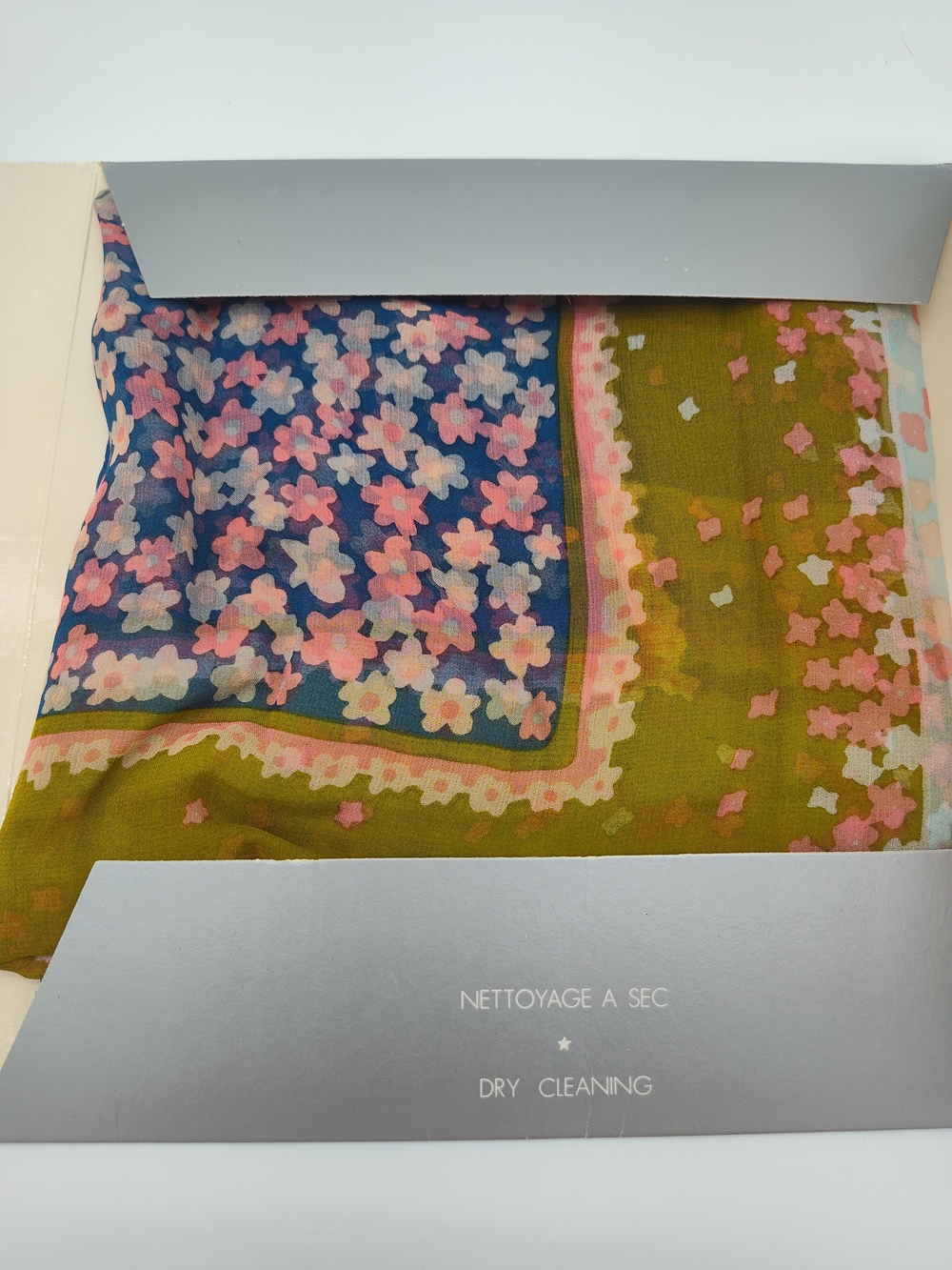 CHRISTIAN DIOR Vintage Floral Chiffon Scarf w/ Original Presentation Sleeve - Picture 4 of 11